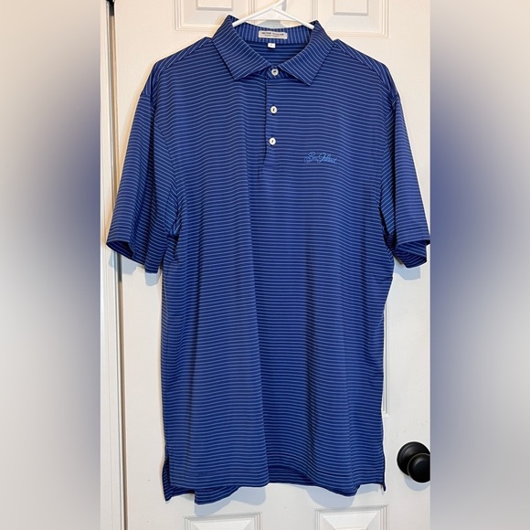 Peter Millar Golf Shirt with Sea Island Logo, Blue, Size Large - Picture 1 of 6